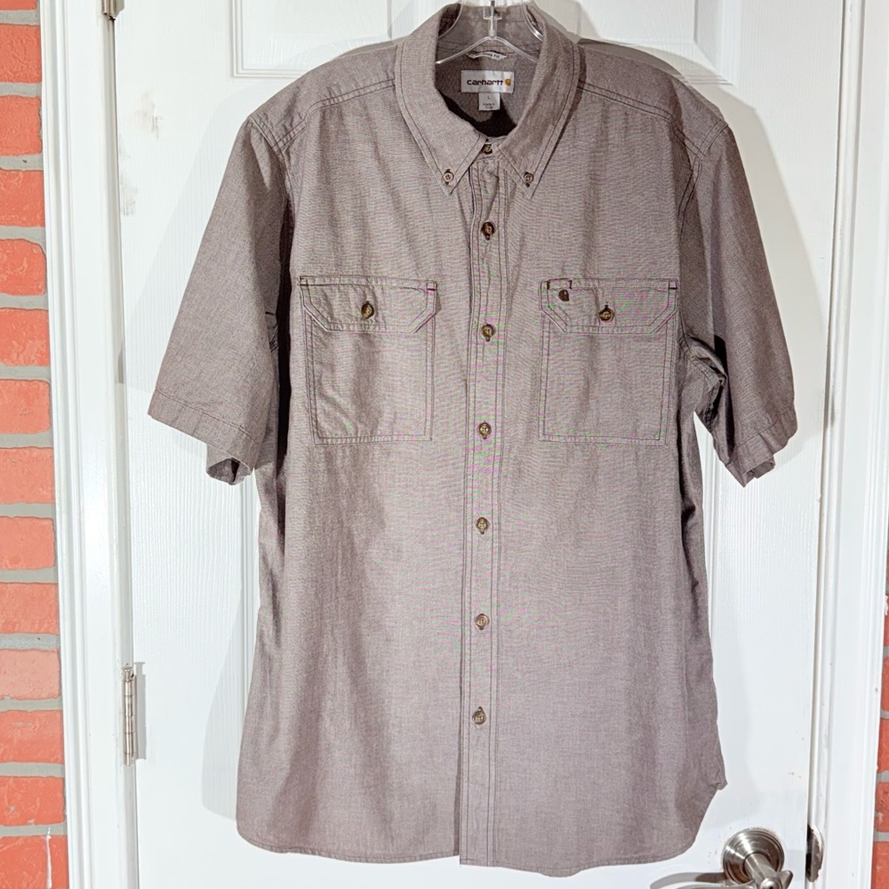 Carhartt Men’s Button Down Shirt Size L Cotton Relaxed Fit Short Sleeve